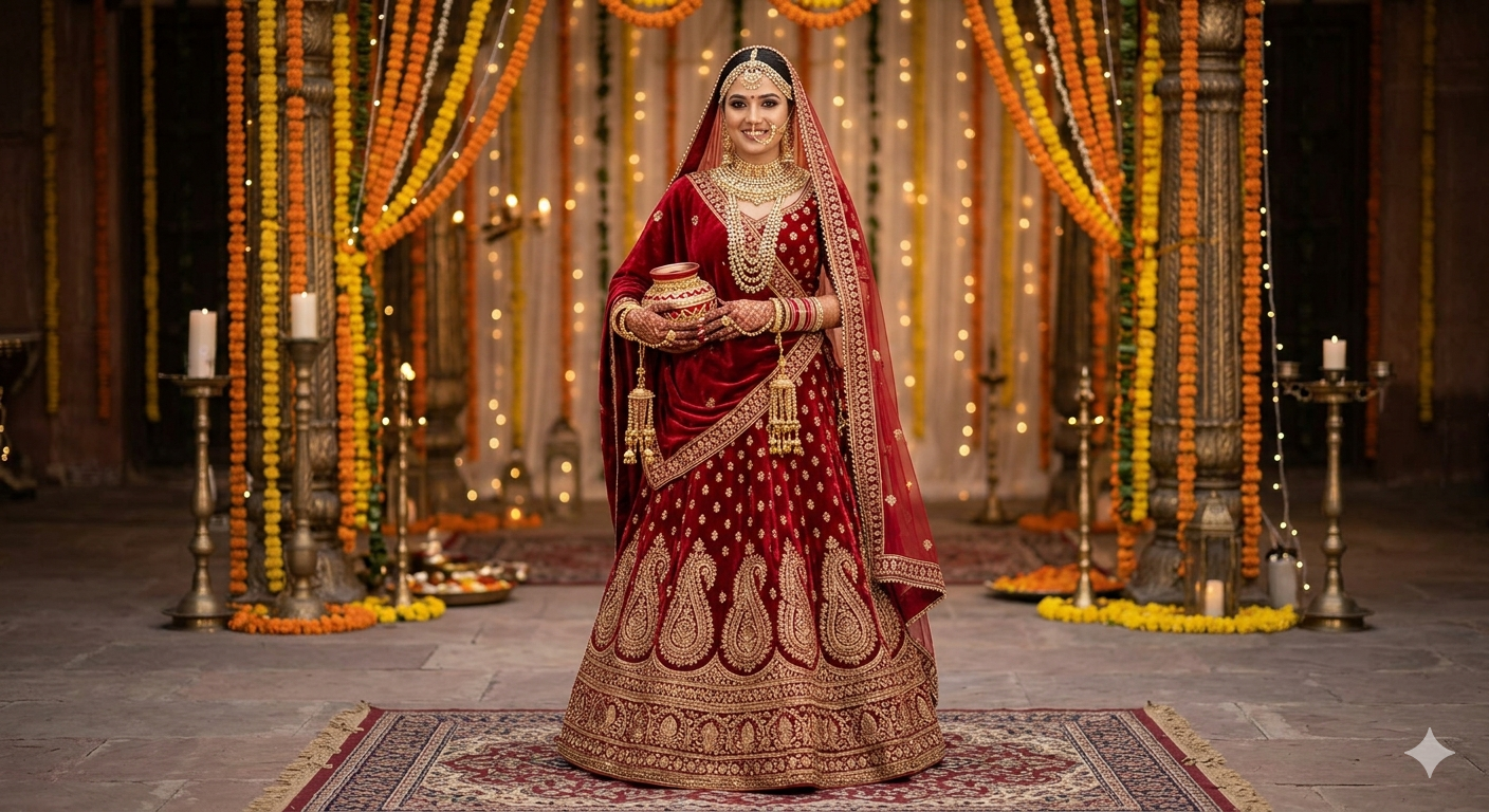 Red Velvet Heavy Bridal Lehenga