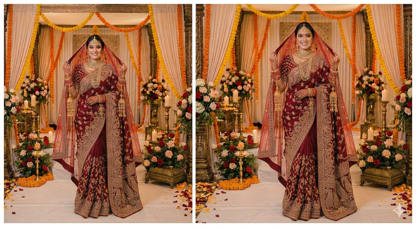 Maroon Embroidered Bridal Saree