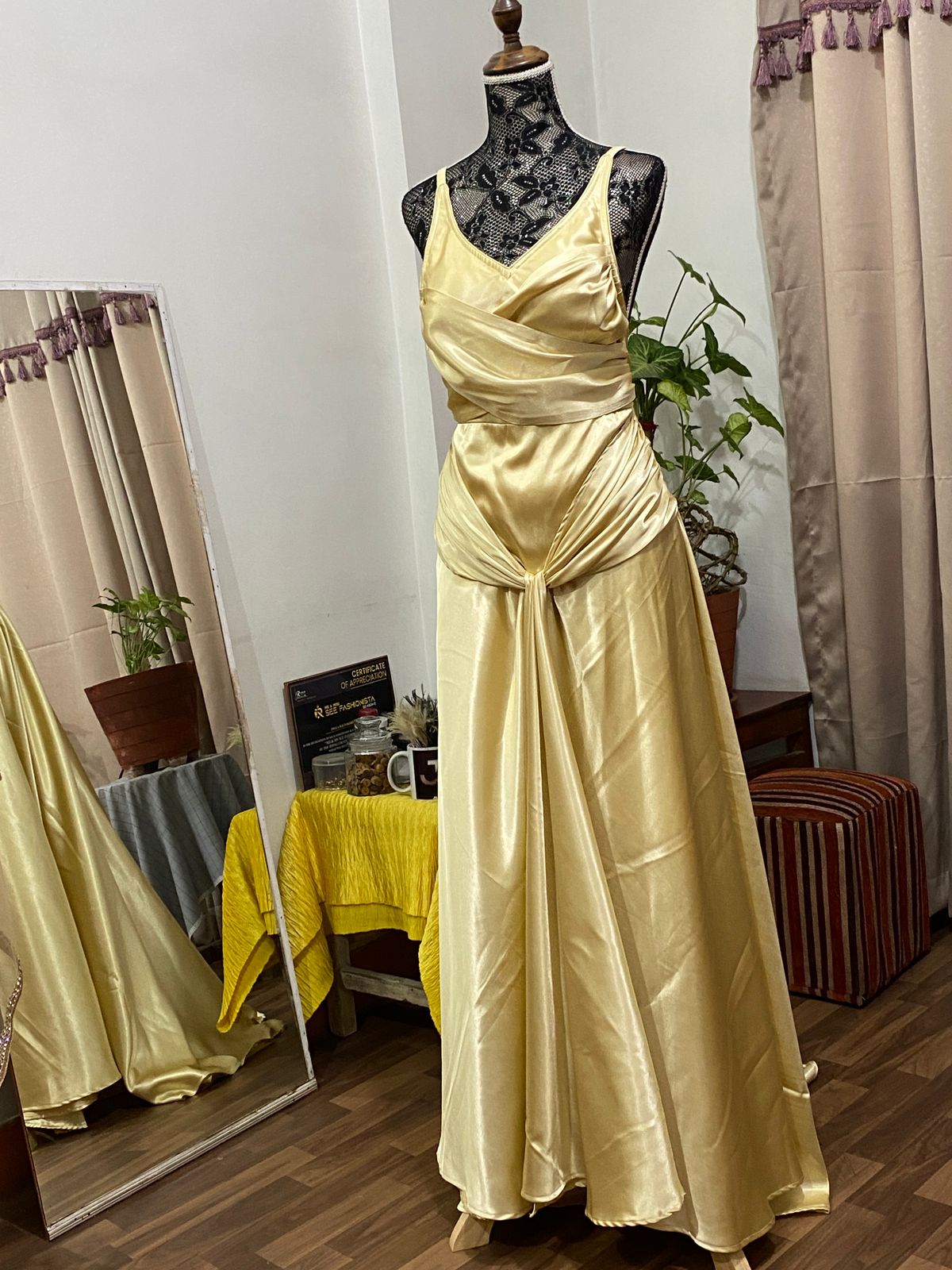 The Champagne Satin Wrap Gown